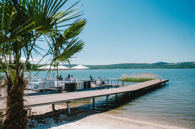 Seeterrasse mit Palmen